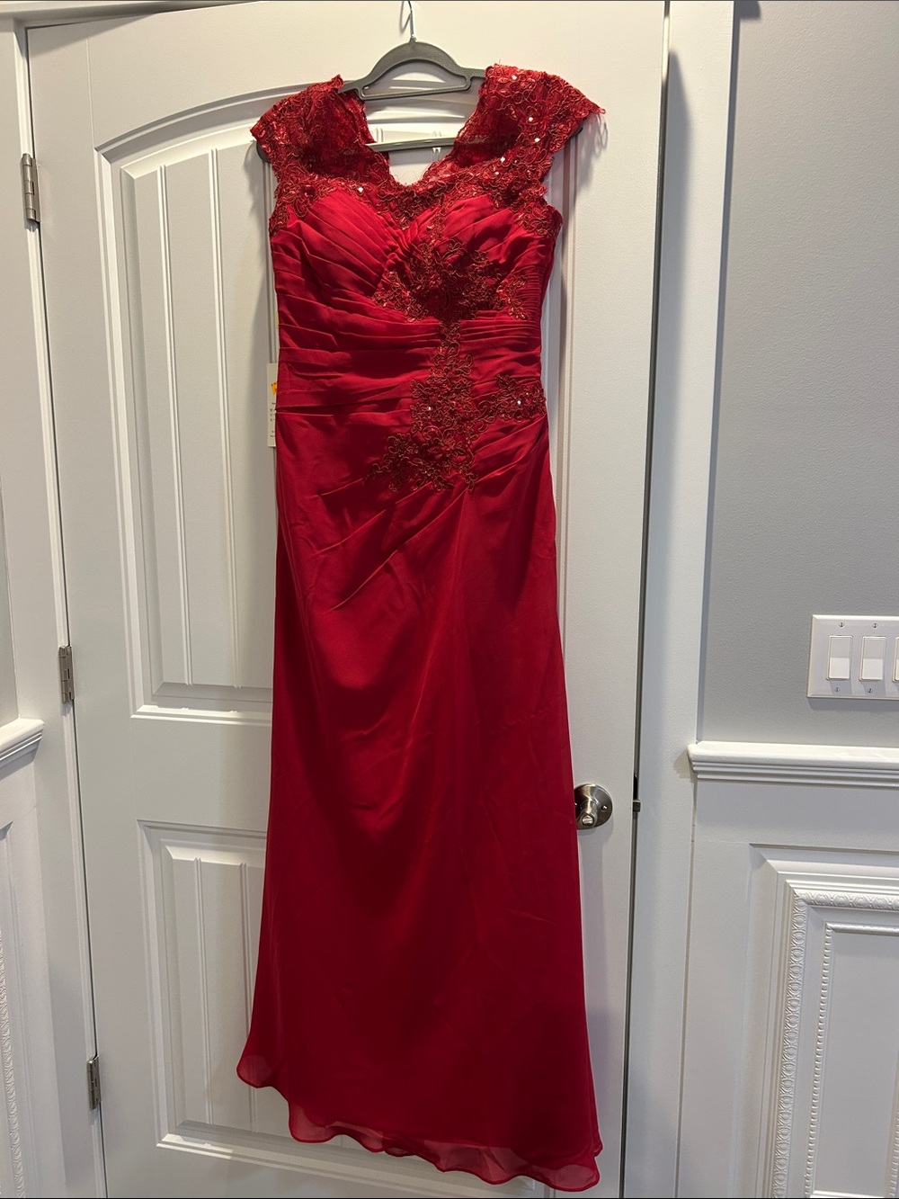 Gallery Red Lace-Embellished Maxi Dress